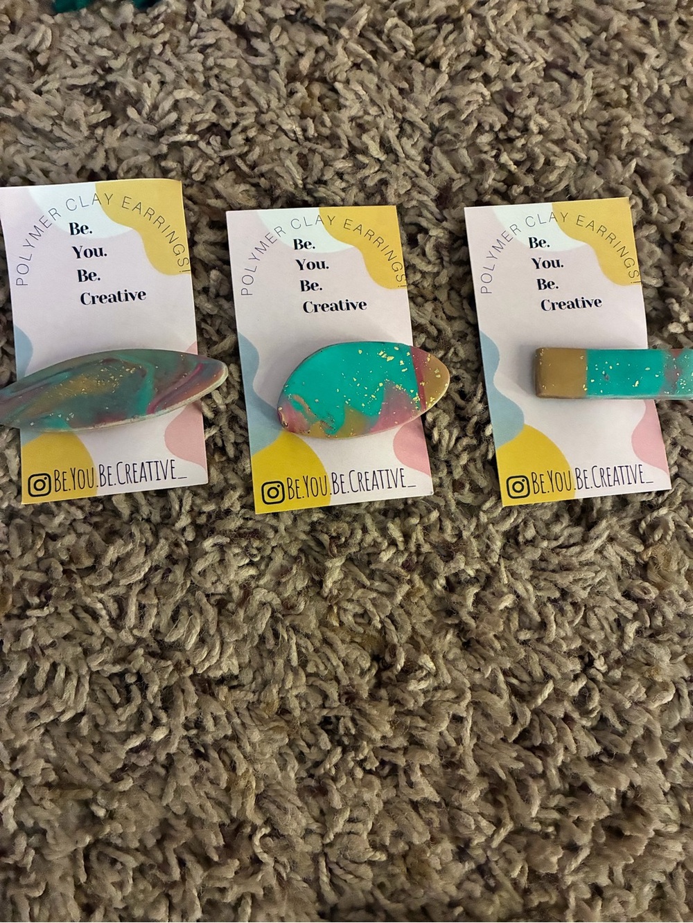 Teal & Gold Handmade Polymer Clay  Hair Clips